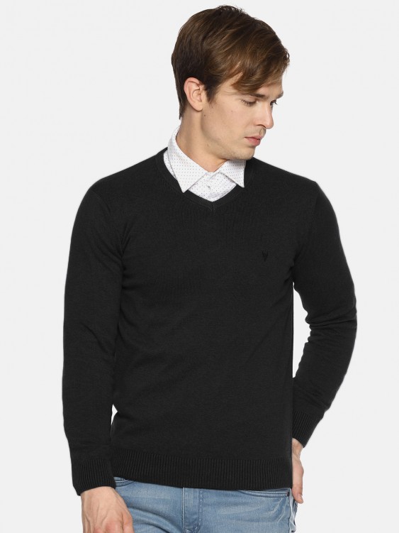 Black Solid V-Neck Sweater