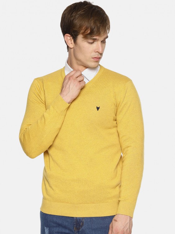 Yellow Solid V-Neck Sweater