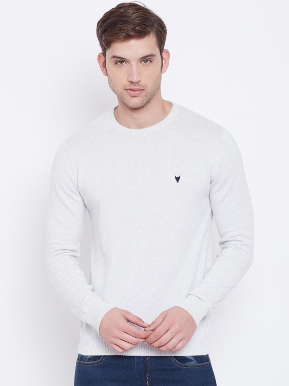 White Solid Round Neck Sweater