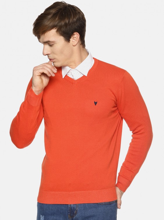 Coral Solid V-Neck Sweater