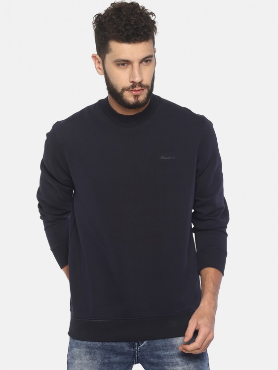 Navy Blue Solid Round Neck Sweatshirt