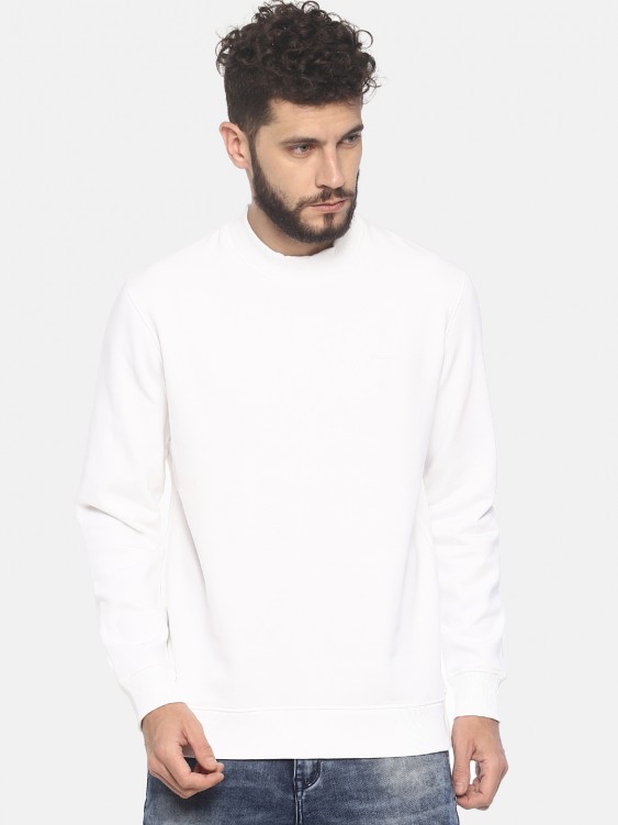 White Solid Round Neck Sweatshirt