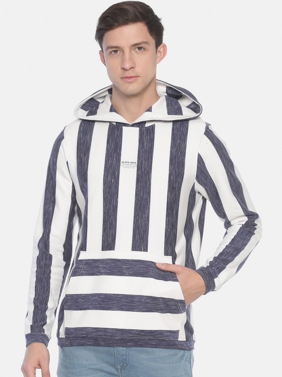 Navy & White Striped Hooded Sweatshirt