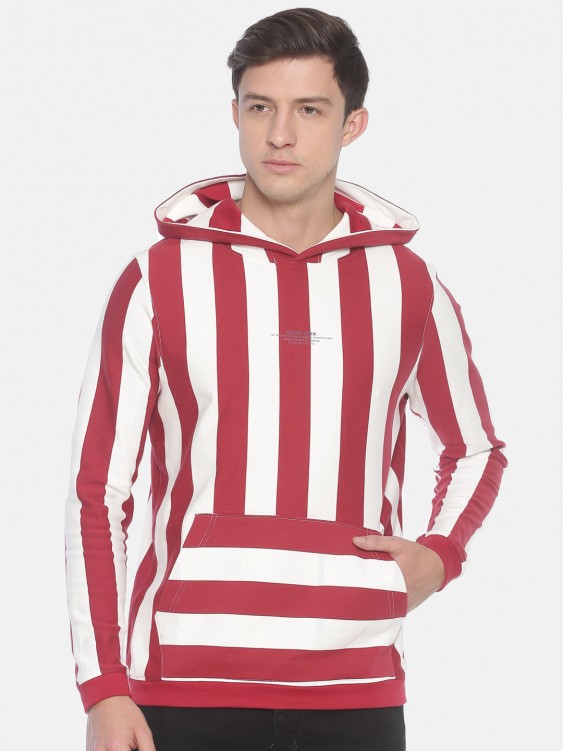Red & White Striped Hooded Sweatshirt