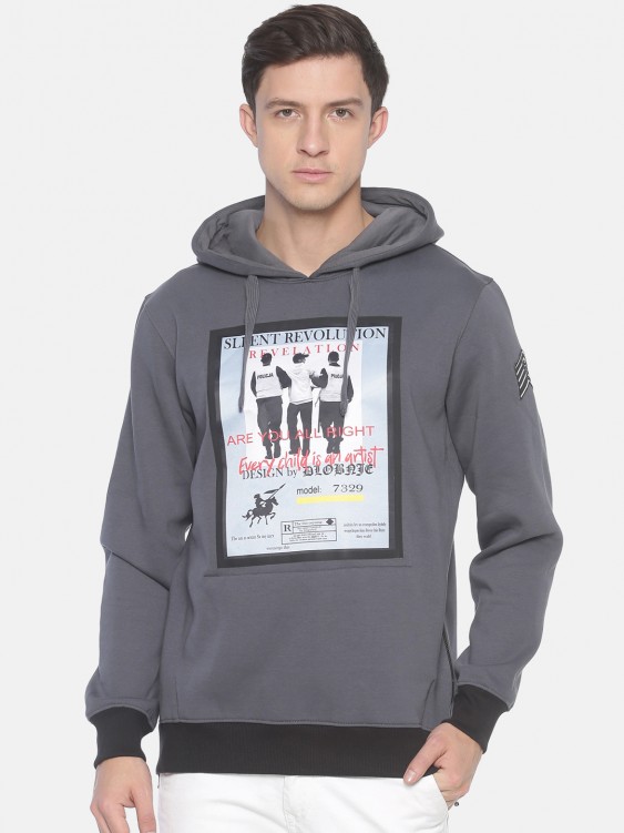 Charcoal Printed Hooded Sweatshirt