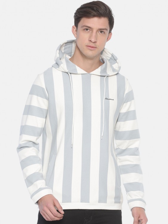 Sky & White Striped Hooded Sweatshirt