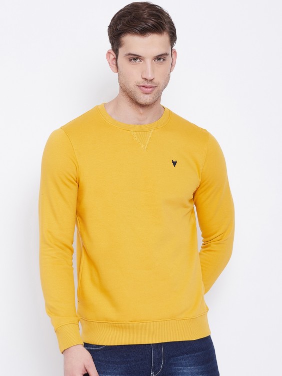 Lemon Curry Solid Round Neck Sweatshirt