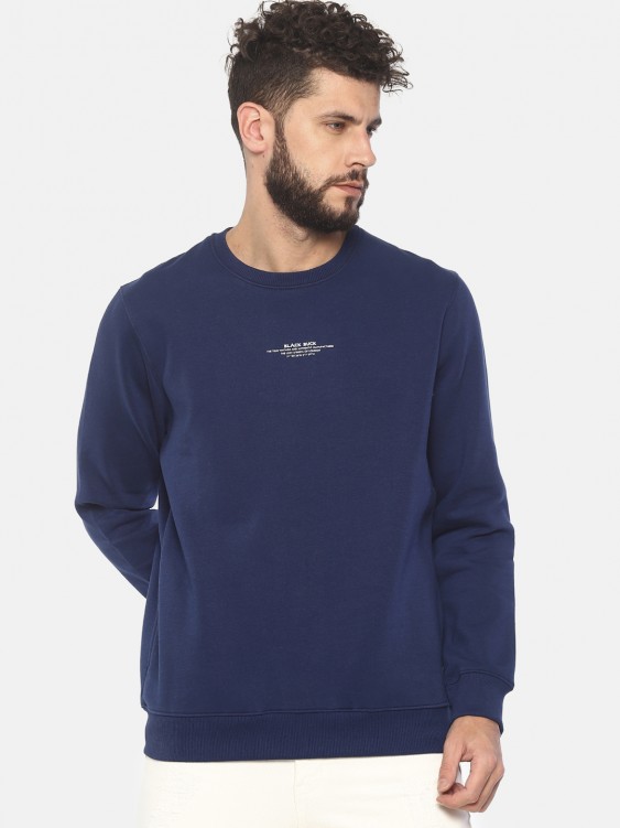 Denim Blue Printed Round Neck Sweatshirt