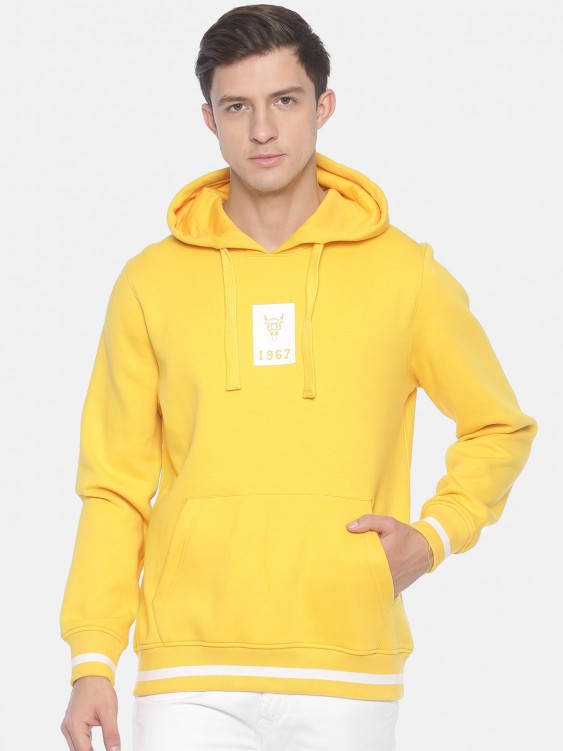 Yellow Printed Hooded Sweatshirt