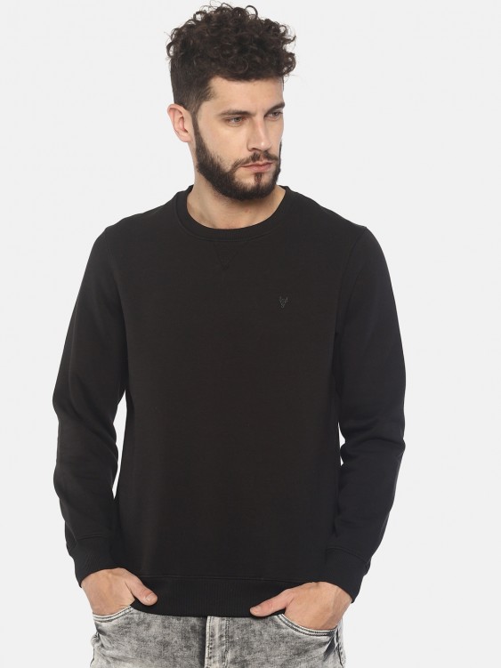 Black Solid Round Neck Sweatshirt