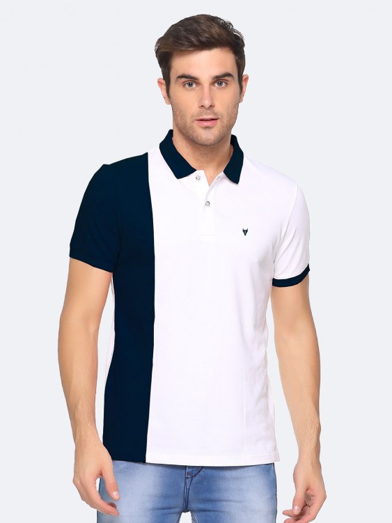 NAVY & White Color blocked Polo Collar T-shirt