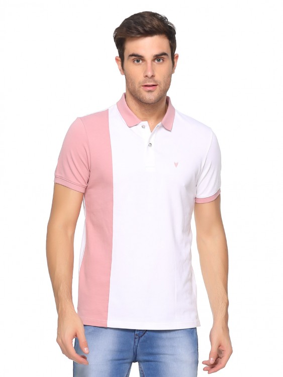 PINK & White Color blocked Polo Collar T-shirt