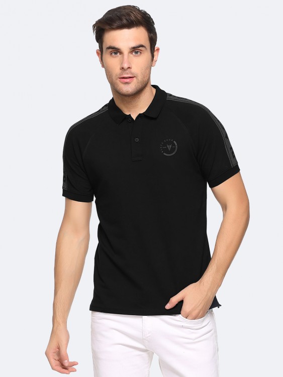 Black Color blocked Polo Collar T-shirt