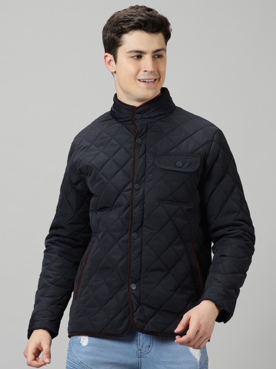 Navy - Full Sleeve Fancy Quilted Waistcoat Jacket