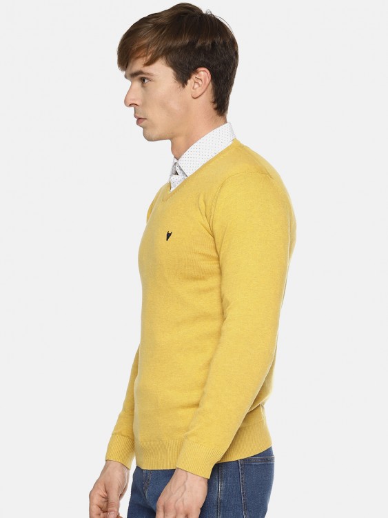 Yellow Solid V-Neck Sweater