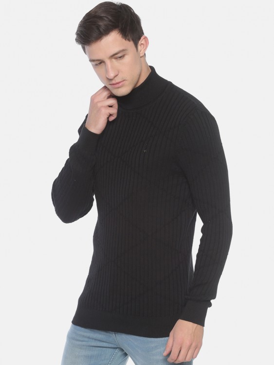 Black Solid High Neck Sweater
