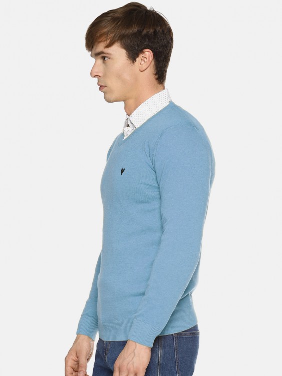 Sky Melange Solid V-Neck Sweater