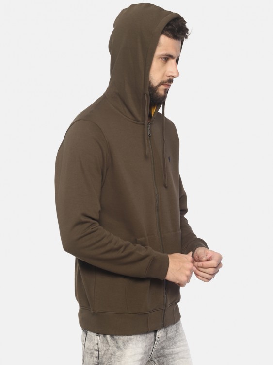 Olive Solid Hooded Sweatshirt