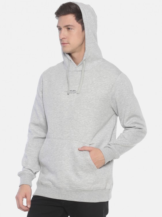 Grey Solid Hooded Sweatshirt