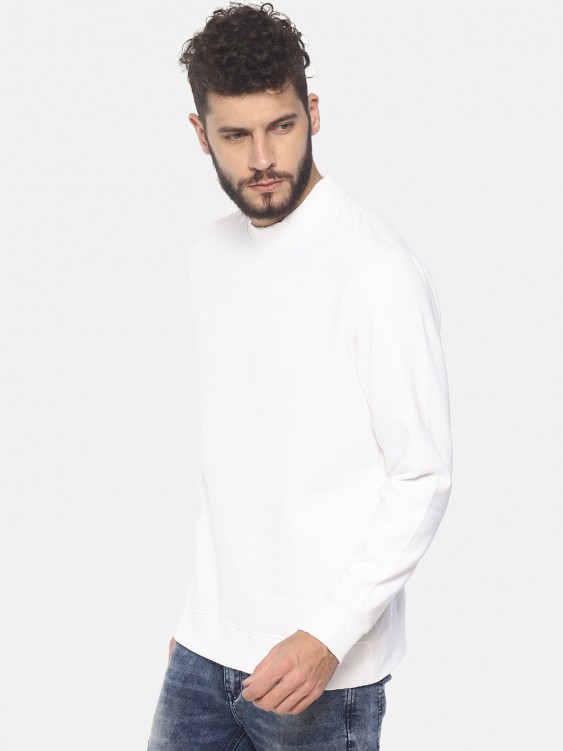 White Solid Round Neck Sweatshirt
