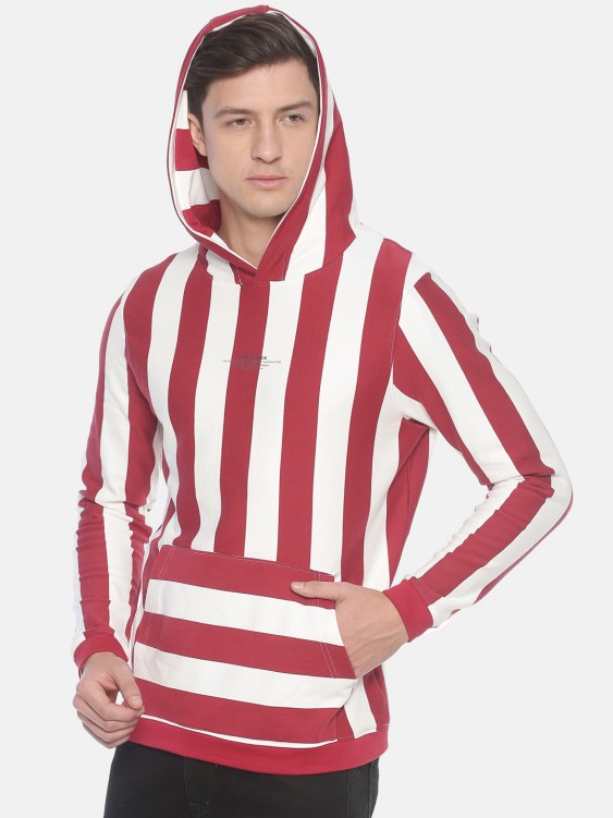 Red & White Striped Hooded Sweatshirt