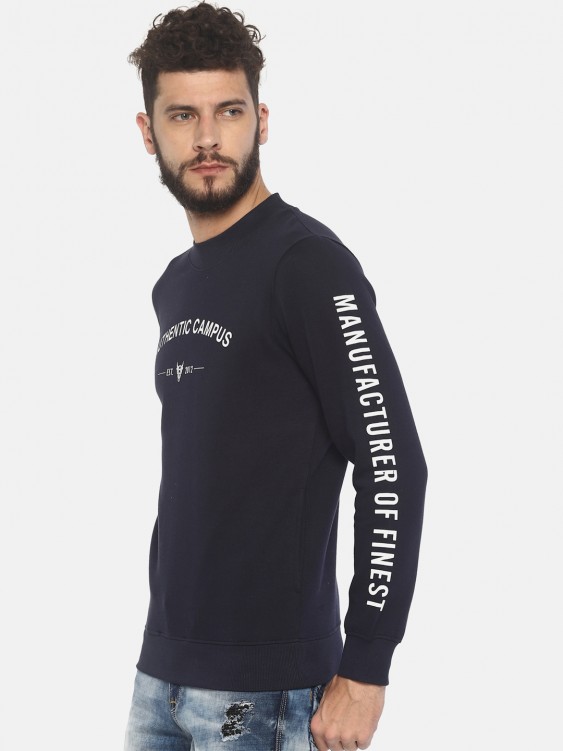 Navy Blue Printed Round Neck Sweatshirt