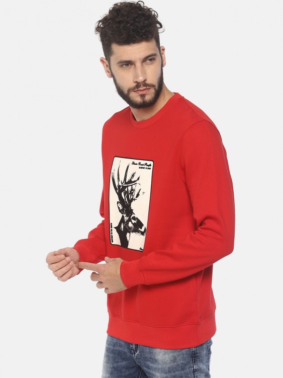 Red Printed Round Neck Sweatshirt
