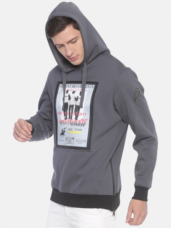 Charcoal Printed Hooded Sweatshirt