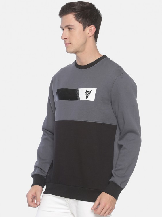 Charcoal Printed Round Neck Sweatshirt