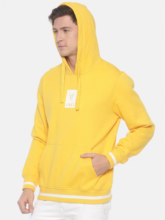 Yellow Printed Hooded Sweatshirt