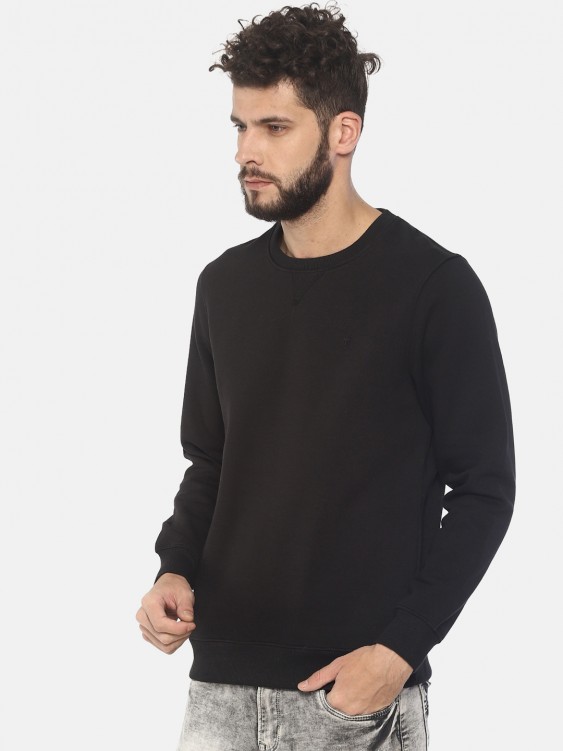 Black Solid Round Neck Sweatshirt