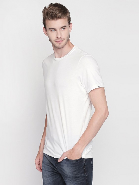White Solid Round Neck Half Sleeve Cotton T-Shirt