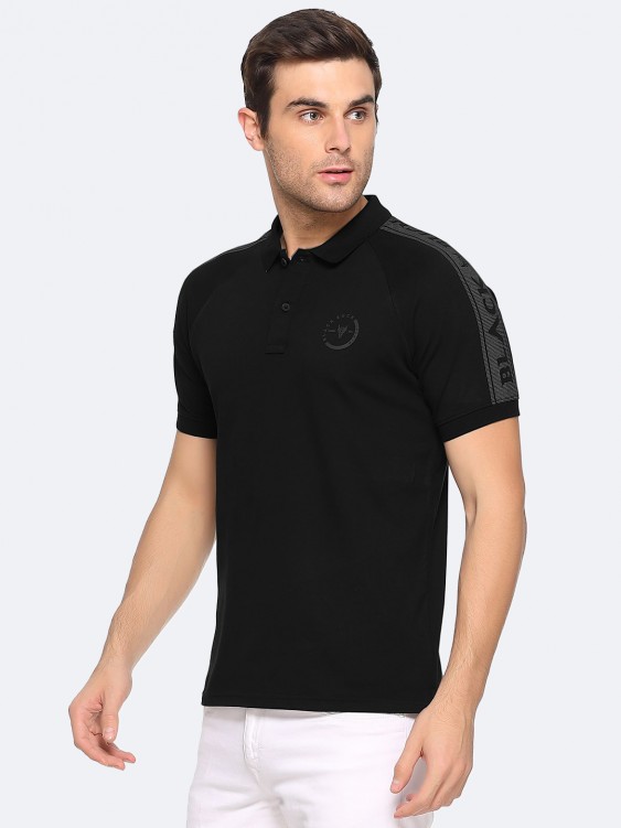 Black Color blocked Polo Collar T-shirt