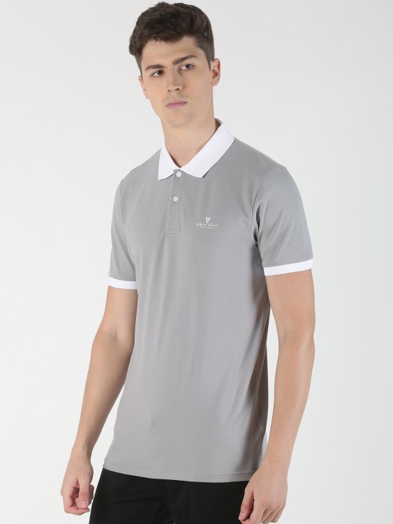 Grey Color blocked Polo Collar T-shirt