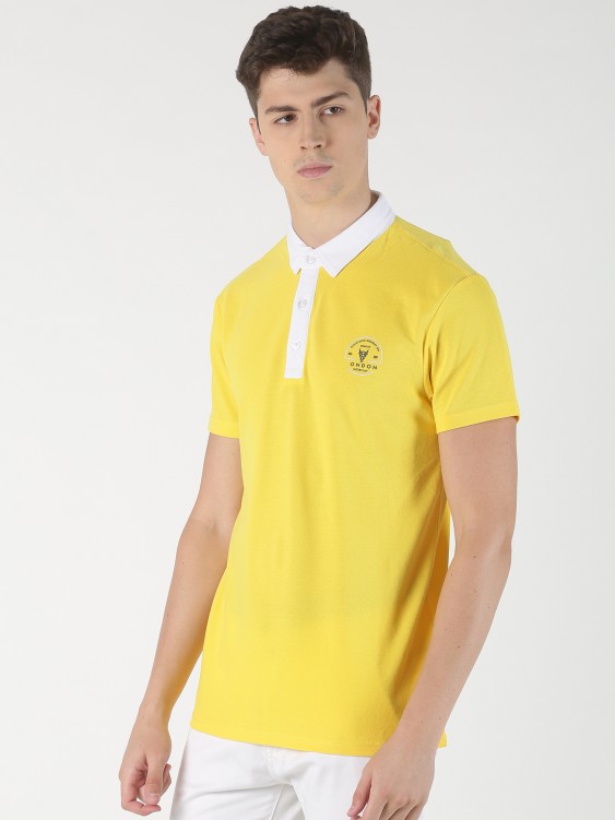 Yellow color collar t-shirt