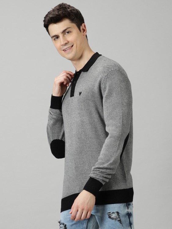 Black/White Cotton Polo Sweater