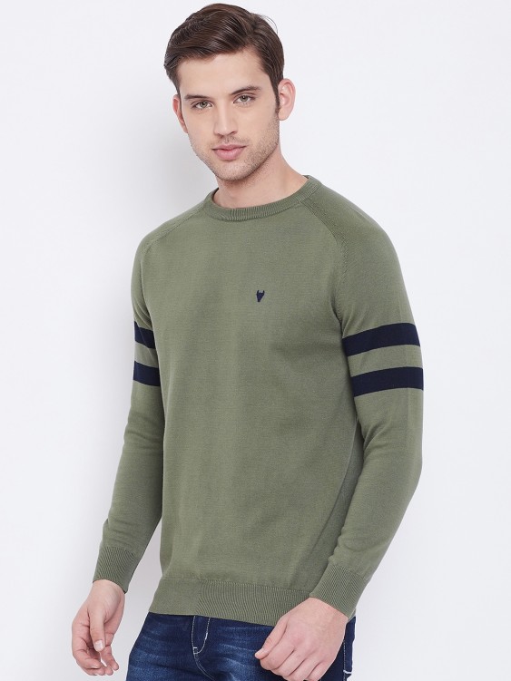 Green Solid Round Neck Sweater