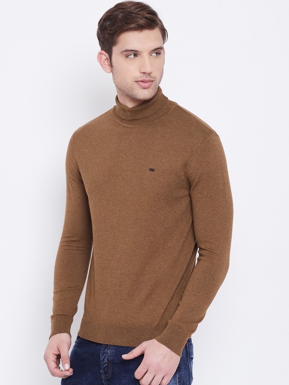 Brown Solid Turtle Neck Sweater