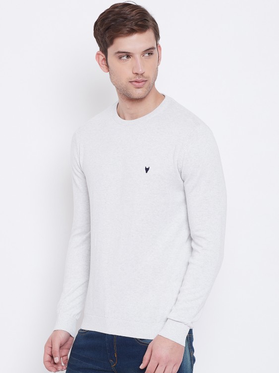 White Solid Round Neck Sweater