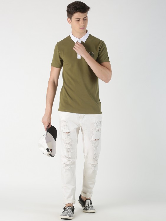 Olive color Collar T-shirt