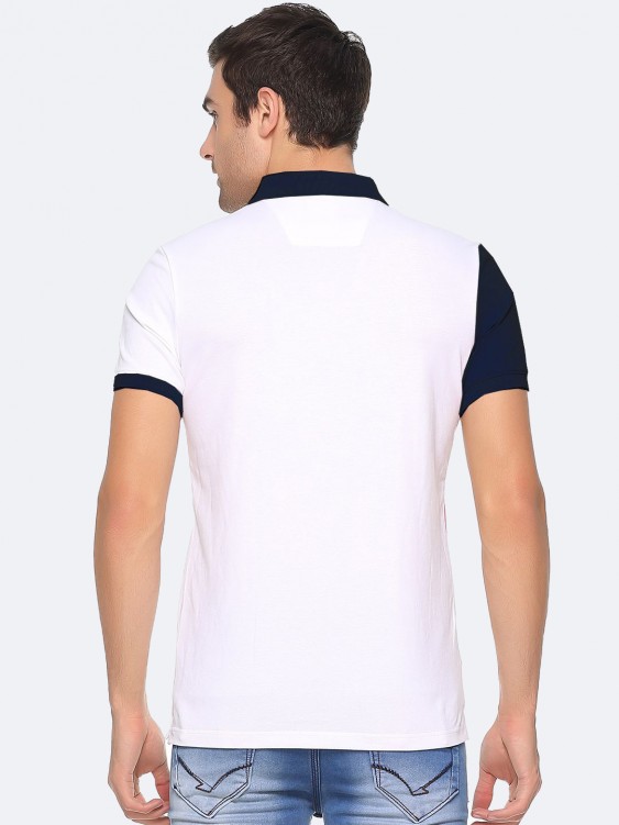 NAVY & White Color blocked Polo Collar T-shirt