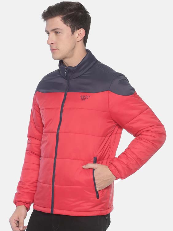 Navy & Pink Colorblocked High Neck Puffer Jacket