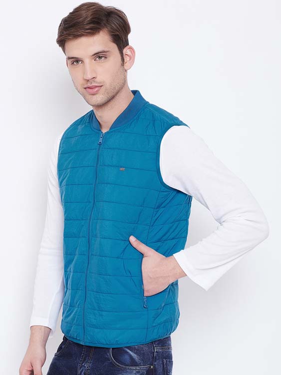 Turquice Solid Sleeveless Stand Collar Puffer Jacket
