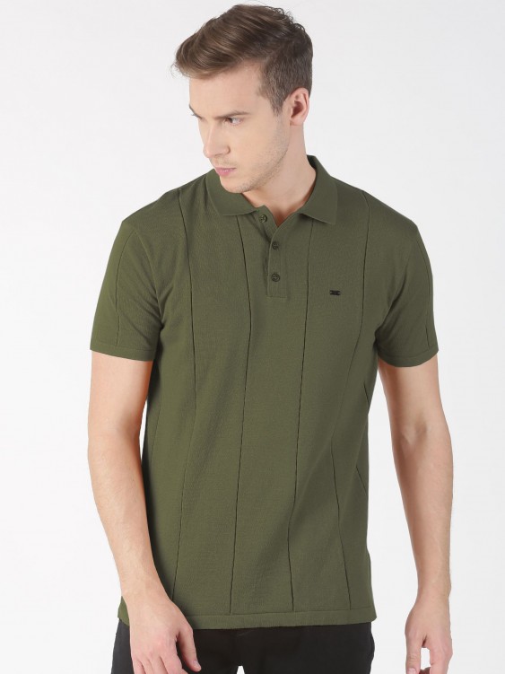 Green Solid Polo Collar T-shirt