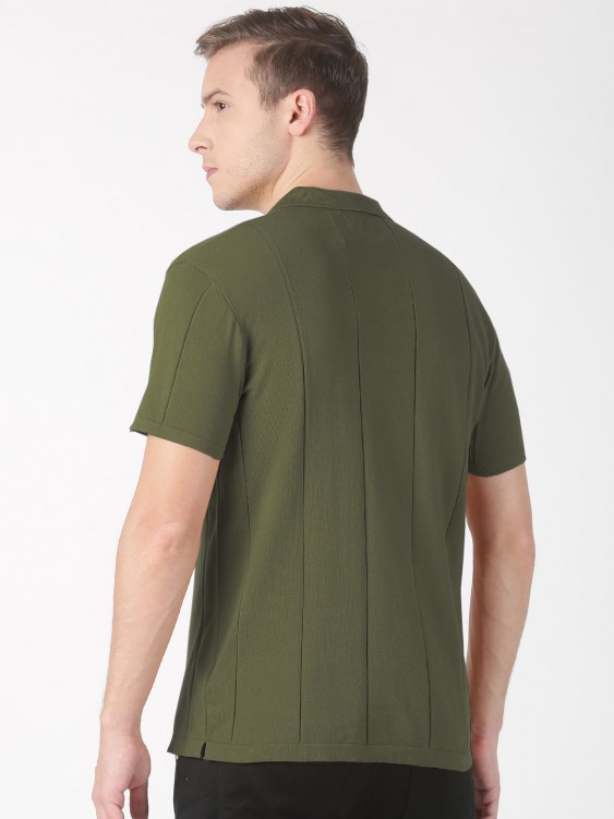Green Solid Polo Collar T-shirt