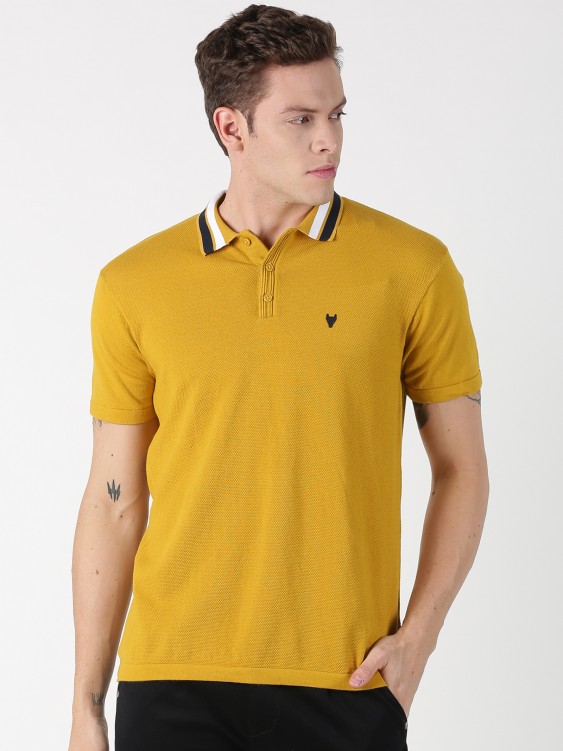 Mustard Yellow Solid Polo Collar T-shirt