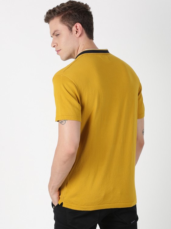 Mustard Yellow Solid Polo Collar T-shirt