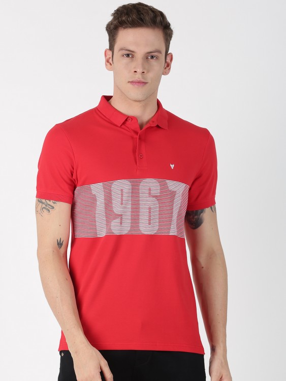 Red Printed Polo Collar T-shirt