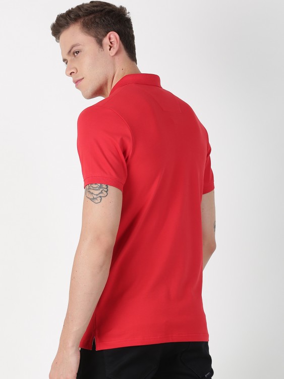 Red Printed Polo Collar T-shirt