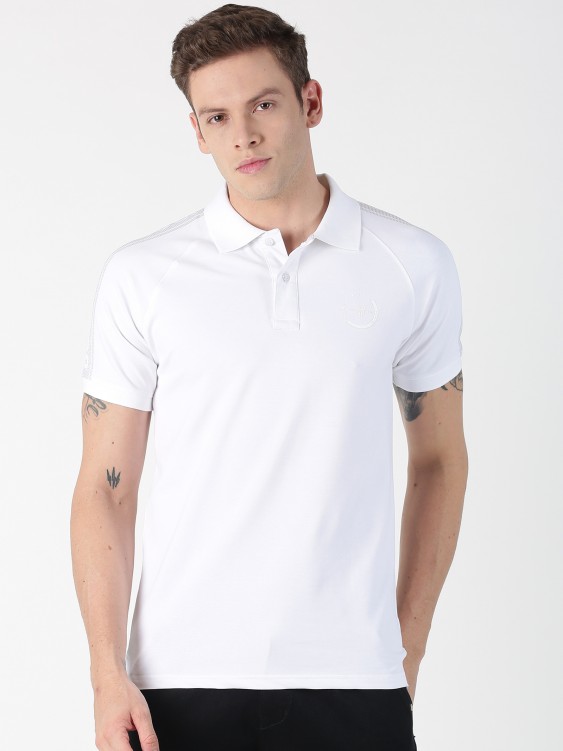 White Solid Polo Collar T-shirt